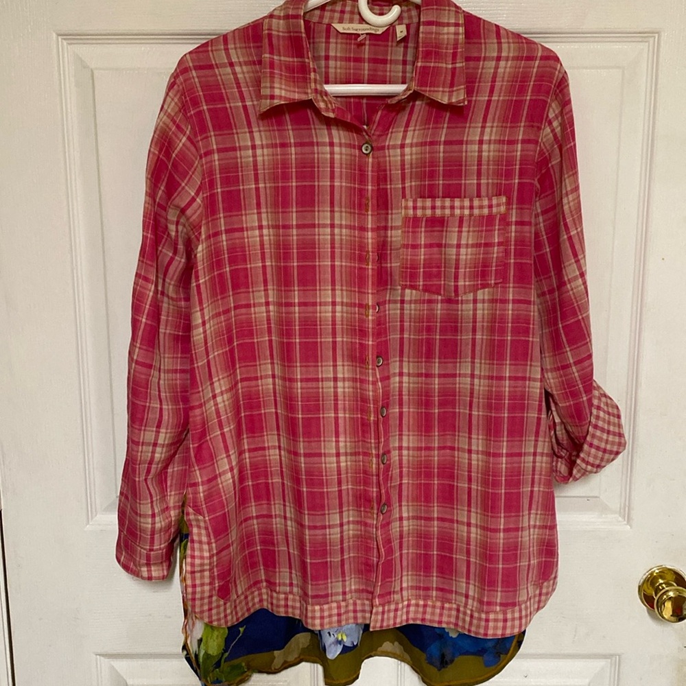 Soft surroundings Pink flannel with floral back, size M